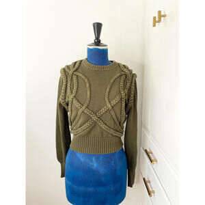 Ronny Kobo Olive Green Braided Sweater